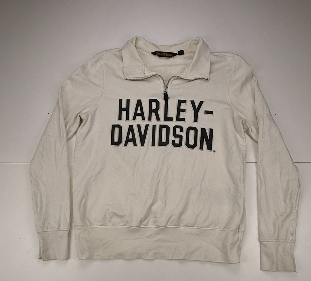 Harley-Davidson Women’s L Antique White 1/4 Zip Felt Letter Sweatshirt 99224-19V